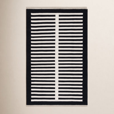 Delia Ivory Black Flatweave Striped Rug