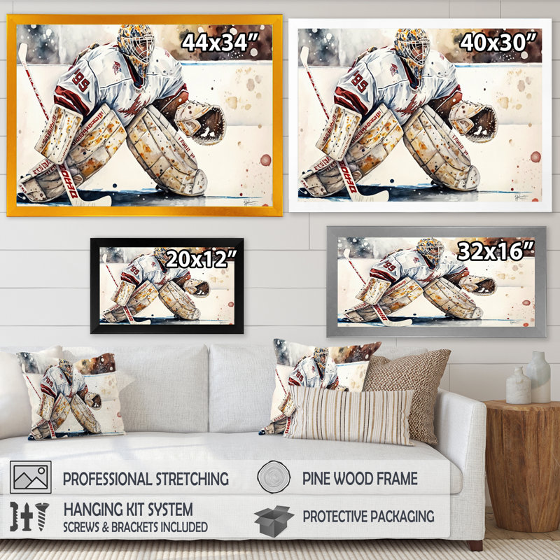 Hockey gardien de but sur glace pendant le match III - art mural de hockey sportif pour le salon, Cadre photo noir