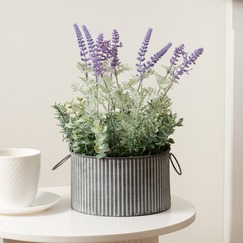 37.5cm Faux Lavender in Iron Pot