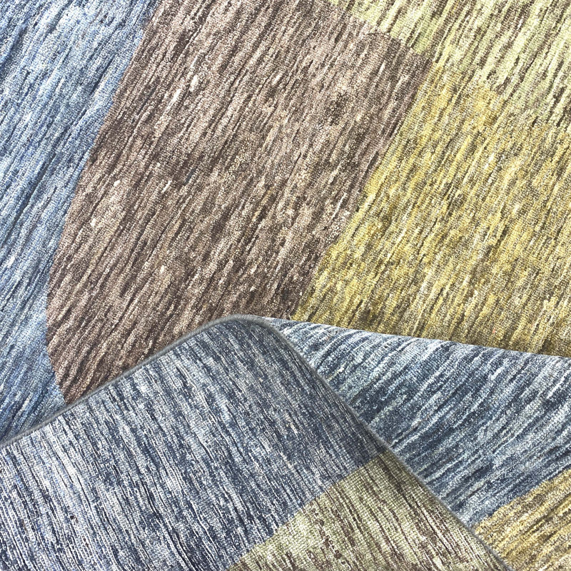 Wool Abstract Area Rug in Yellow/Gray/Brown, Rectangle 5' x 8'