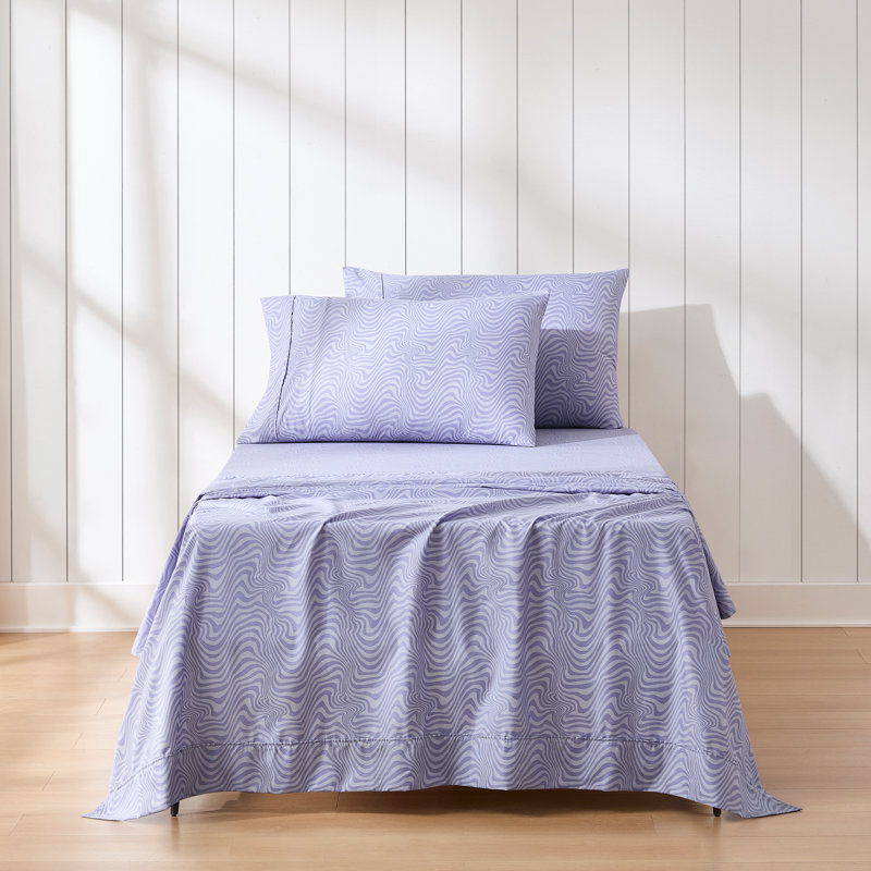 Ensemble de draps Retro Waves Violet, Ensemble de draps pour lit simple avec 3 pièces s