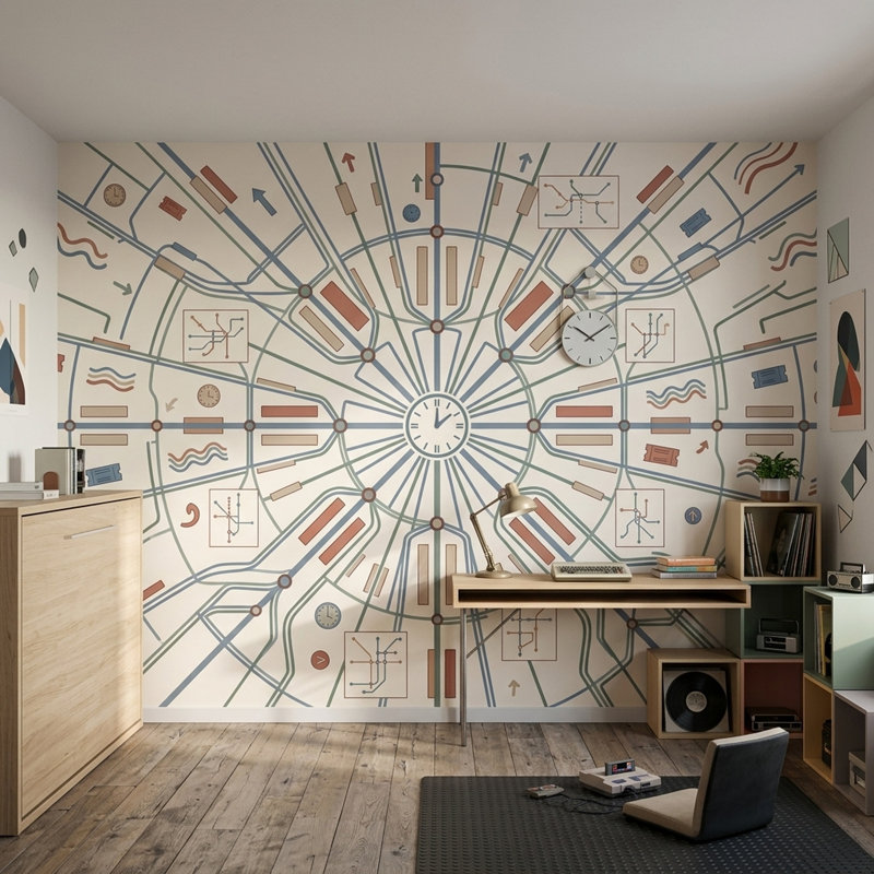 Décoration murale Mid Mid Century Modern, 140 po x 108 po, Non tissé