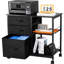 Classeur mobile avec 3 tiroirs et 2 tablettes ouvertes en noir, parfait pour catégoriser les petits articles de bureau, étagères en tissu noir non tissé à structure stable, fournitures de rangement faciles à déplacer, grattoir