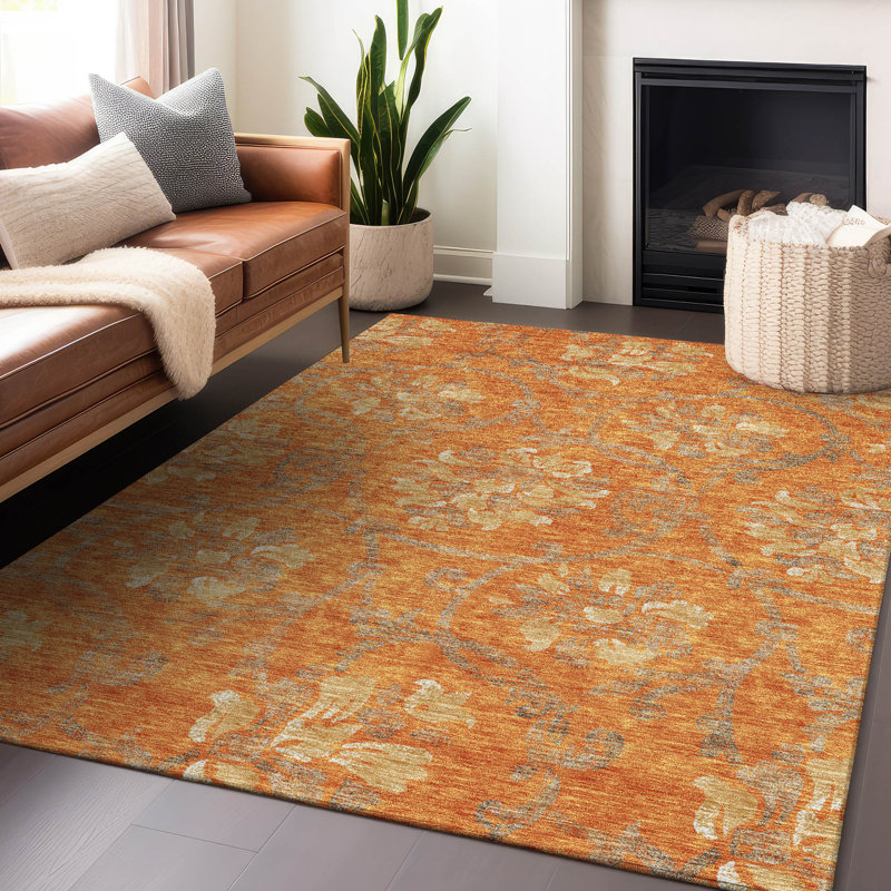 Premium Machine Washable Prisco Orange Rug, Rectangle 9' x 12'