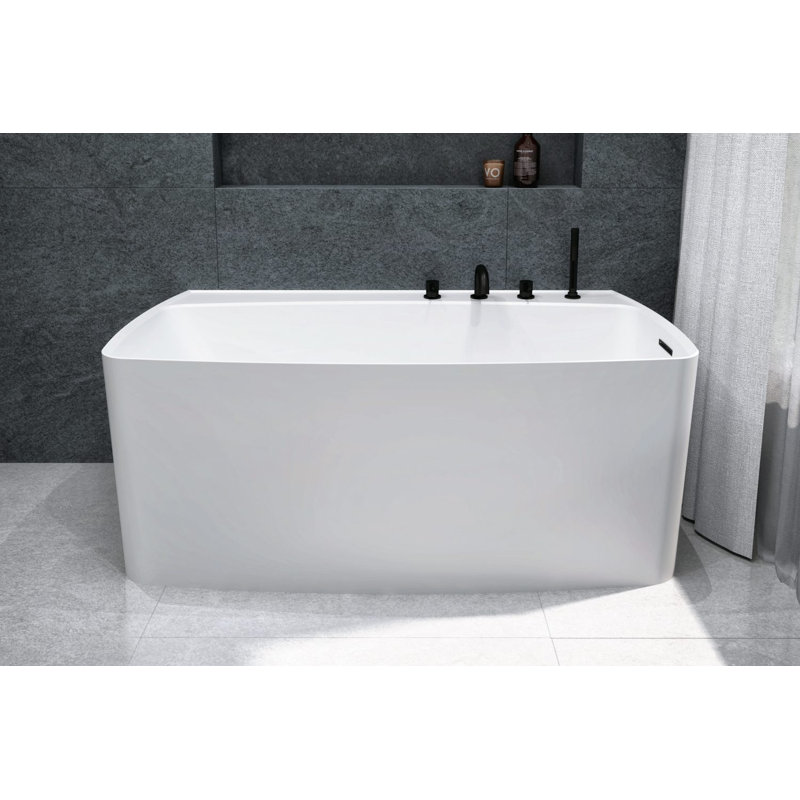 Lab 59.5'' L Freestanding Soaking Bathtub, Matte White, Matte Black