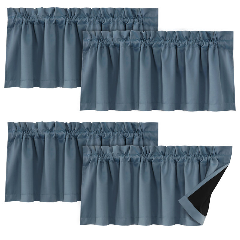 100% Blackout Curtain Valances for Kitchen Windows/Bathroom/Living Room/Bedroom Thermal Insulated Rod Pocket Valances for Windows, 4 Pack, 52" x 18"
