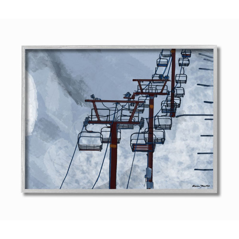 «Ski Lift Blue Sky» par Karen Dreyfus - reproduction de dessin, H 11 po x l 14 po x P 1,5 po, Estampe numérique Farmhouse