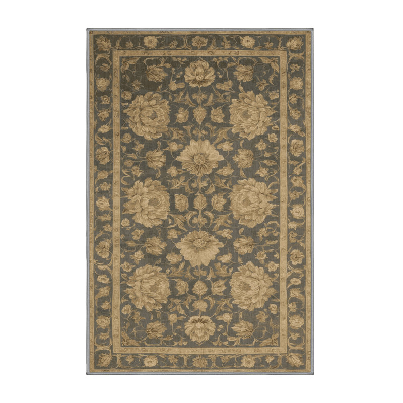 Tapis gris français lavable à la machine, Rectangle 7 pi x 9 pi