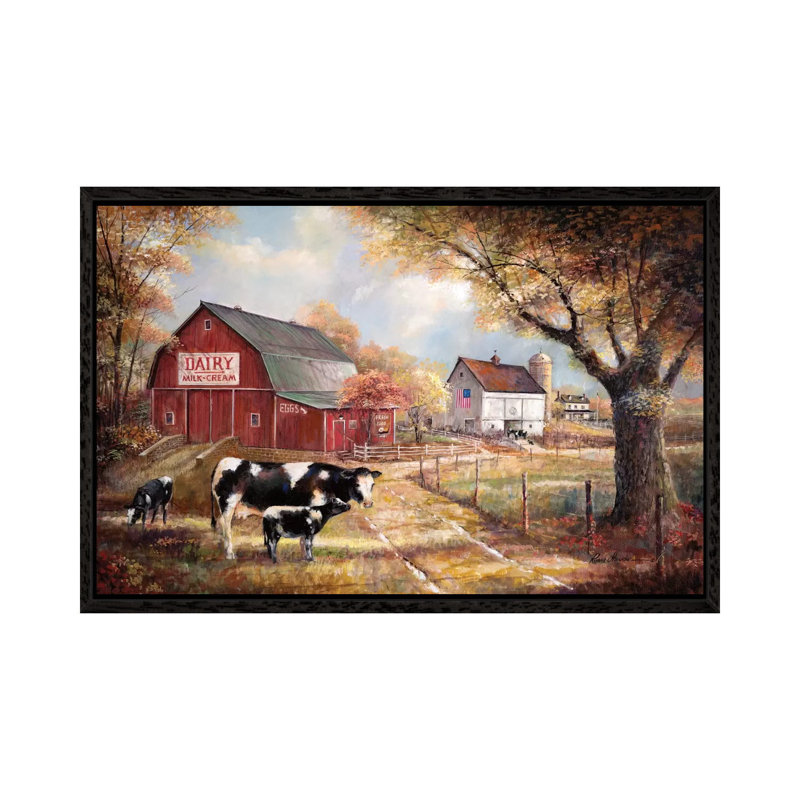 Memories On The Farm by Ruane Manning - Painting on Canvas, 101.6 cm H x 66.04 cm W, Black Floater Framed