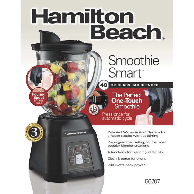  Hamilton Beach Smart Blender with 5 Functions & 40oz Glass Jar  for Shakes and Smoothies, Black (56207): Home & Kitchen