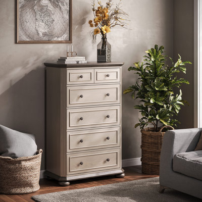 Commode 48 po avec 5 tiroirs pour le salon, blanc antique