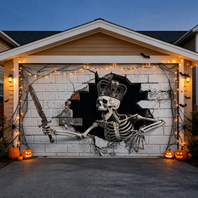 Bannière de porte de garage d'Halloween de 2,13 m x 4,88 m avec motif squelette