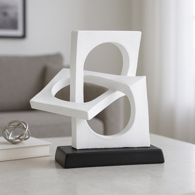 Sculpture en résine de polyrésine à emboîtement carré, design moderne, décor contemporain pour bureau à domicile, salon, décoration de chambre - 10 po, noir et blanc