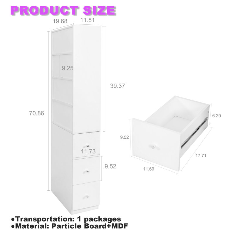 Grande armoire de rangement moderne 70,87 po avec 3 tiroirs latéraux, une bibliothèque en bois à 4 niveaux pour le salon, le bureau personnel et la salle à manger