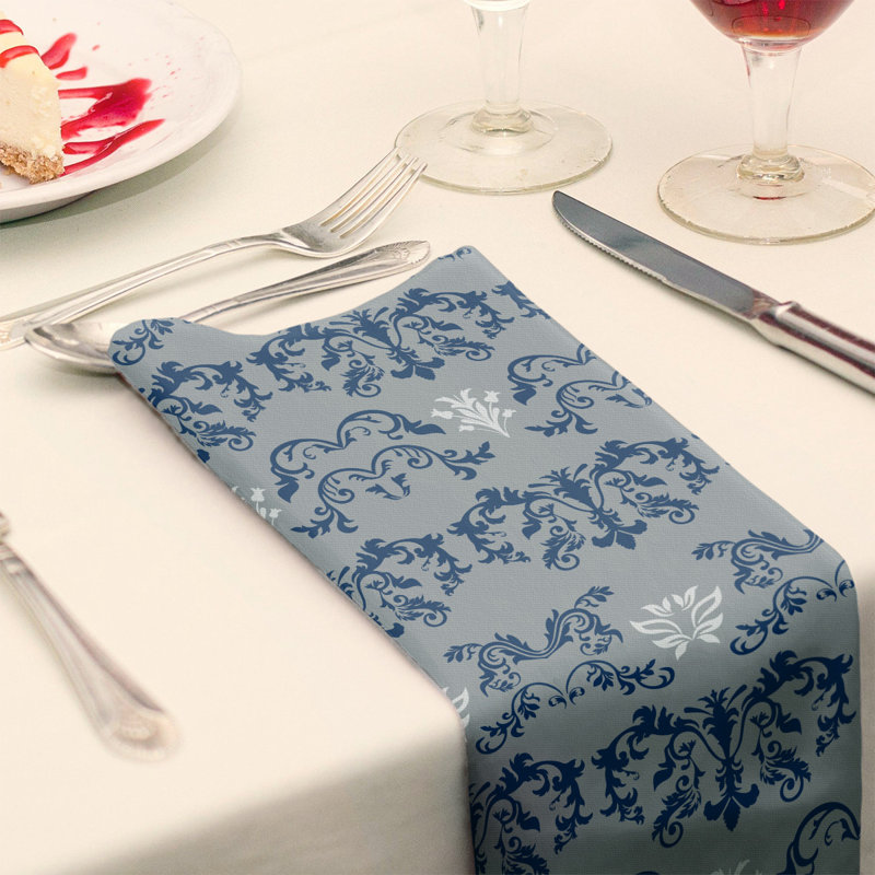 Damask Square Napkin, Speed Blue/Gray/White, Polyester, 10" W x 10" L