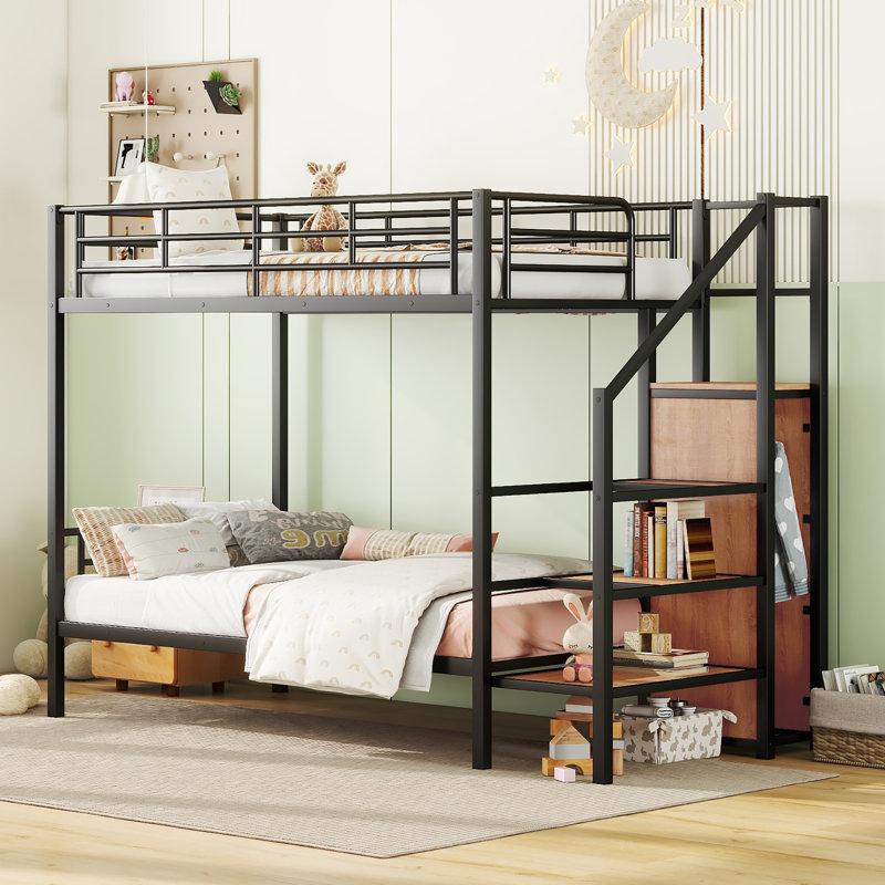 Adrastus Kids Bunk Bed, Twin over Twin, Black