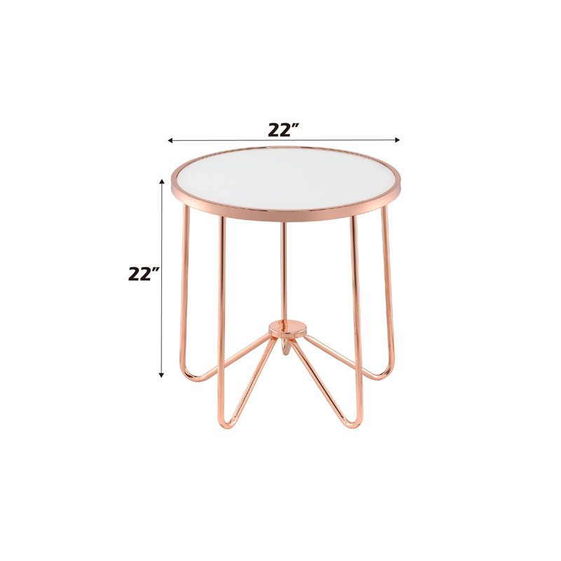 Table de bout moderne en or rose avec plateau en verre givré Alivia