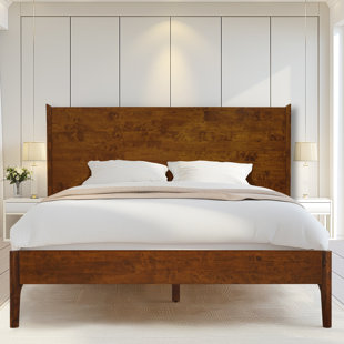 Haven Solid Wood Bed Frame with Headboard, Scandinavian Platform Bed  All Mattress Support, 800 lbs Capacity, 5 Years Warranty