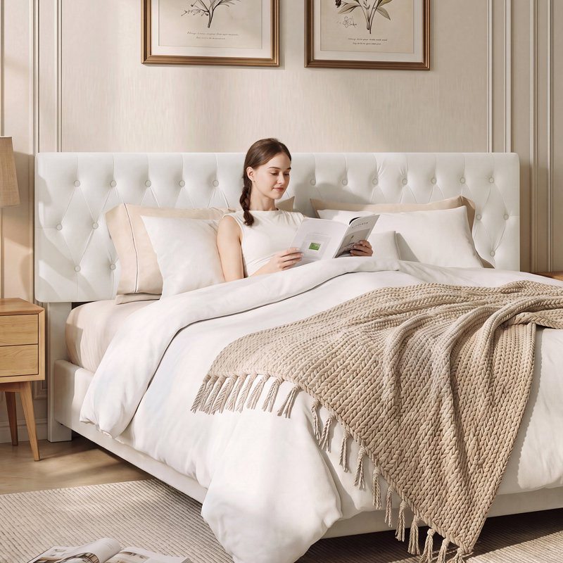 Tête de lit tapissier Aveigha, Grand, Velours blanc