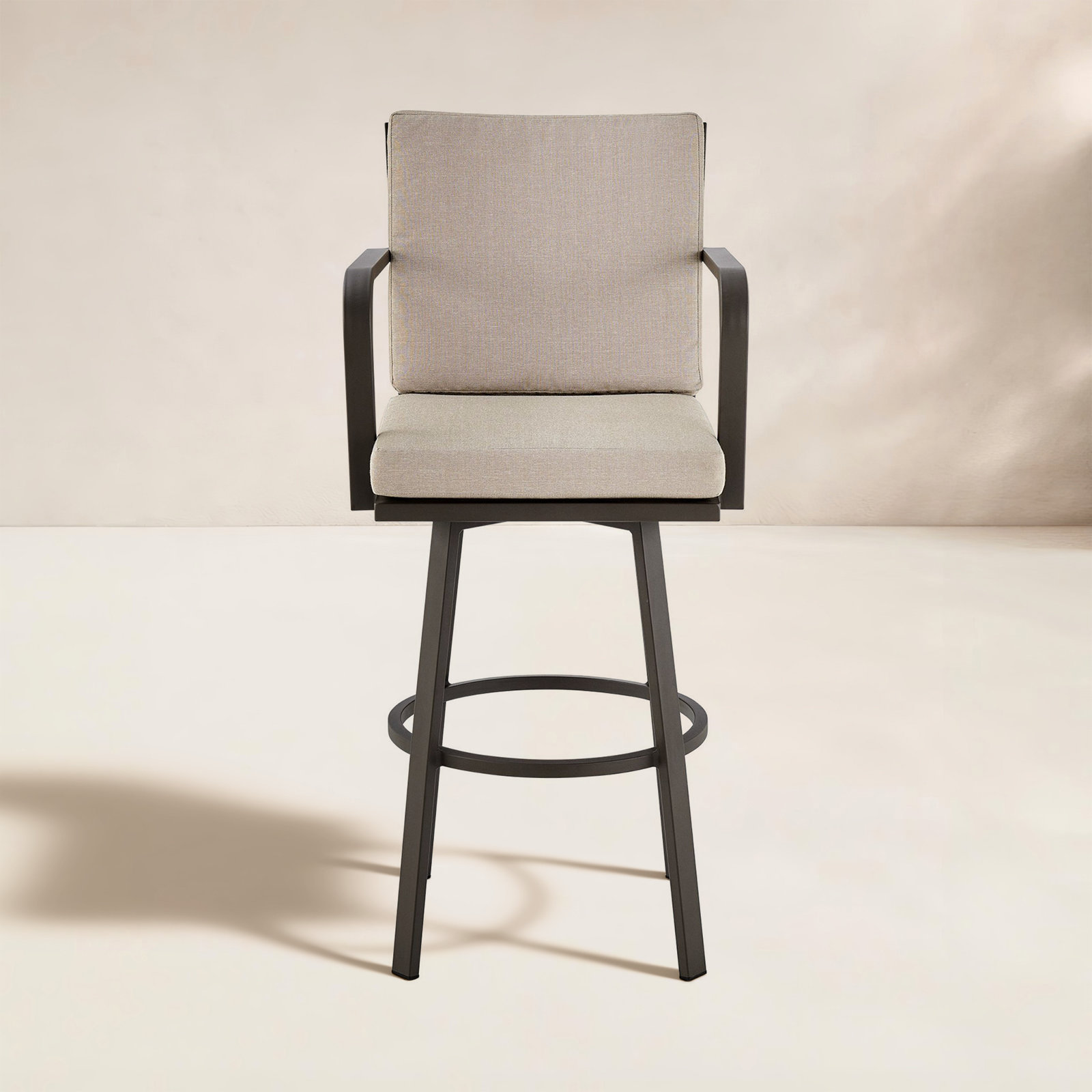 Cemalettin 45'' Aluminum Outdoor Bar Stool with Cushion, Brown, Brown, 30"