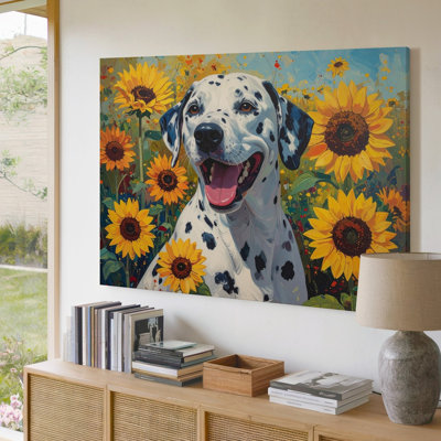Canvas Wall Art A Dalmatian Dog Painted In A Vivid Impressionistic Style Surrounded By Bright Yellow Premium Quality Ready To Hang
