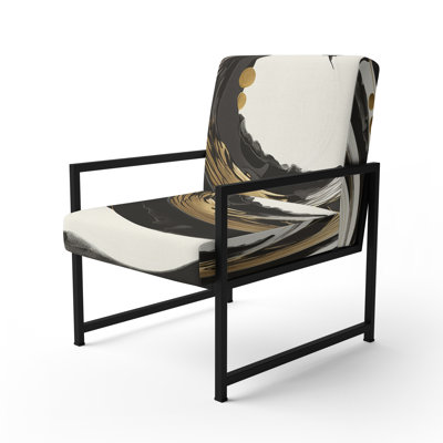 Black, Silver And Gold Blending Swirls II - Upholstered Modern Arm Chair, Spiral Pattern Accent Chair
