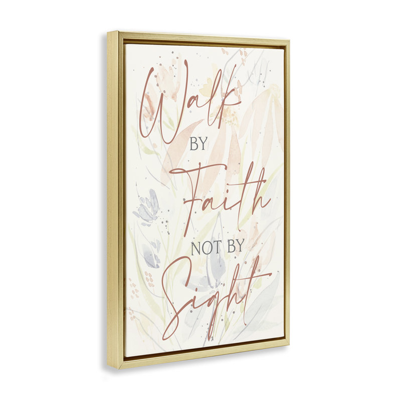 Toile flottante «Walk By Faith» par Krinlox, Cadre flottant métallique doré, H 25 po x l 17 po
