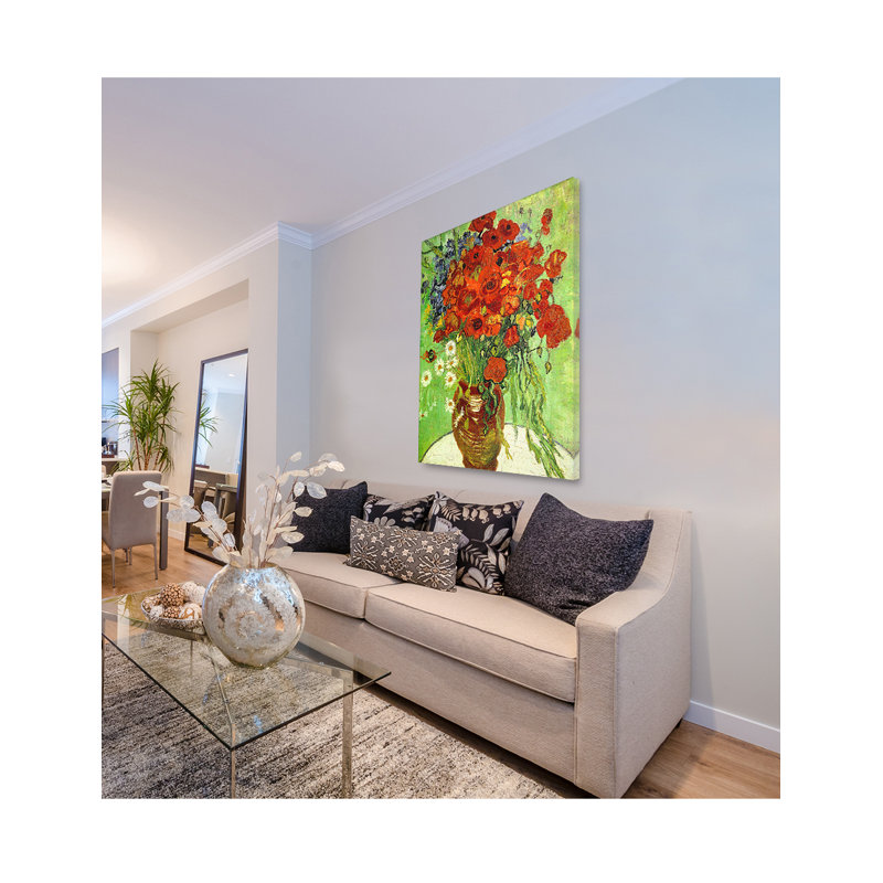 Coquelicots et marguerites rouges, Toile tendue, H 32 po x l 40 po
