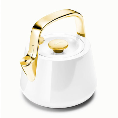 Caraway Stovetop Iconics Whistling Tea Kettle White/Gold