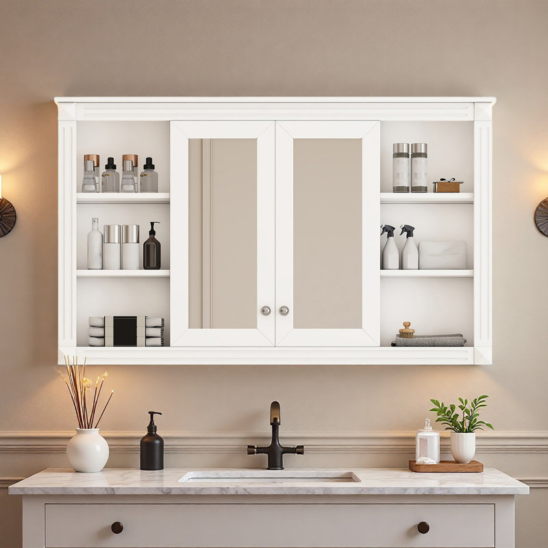 Armoire à miroir de salle de bain 47 po avec rangement, tablette réglable et tablettes ouvertes, armoire à pharmacie murale pour salle de bain, chambre à coucher, meuble-lavabo