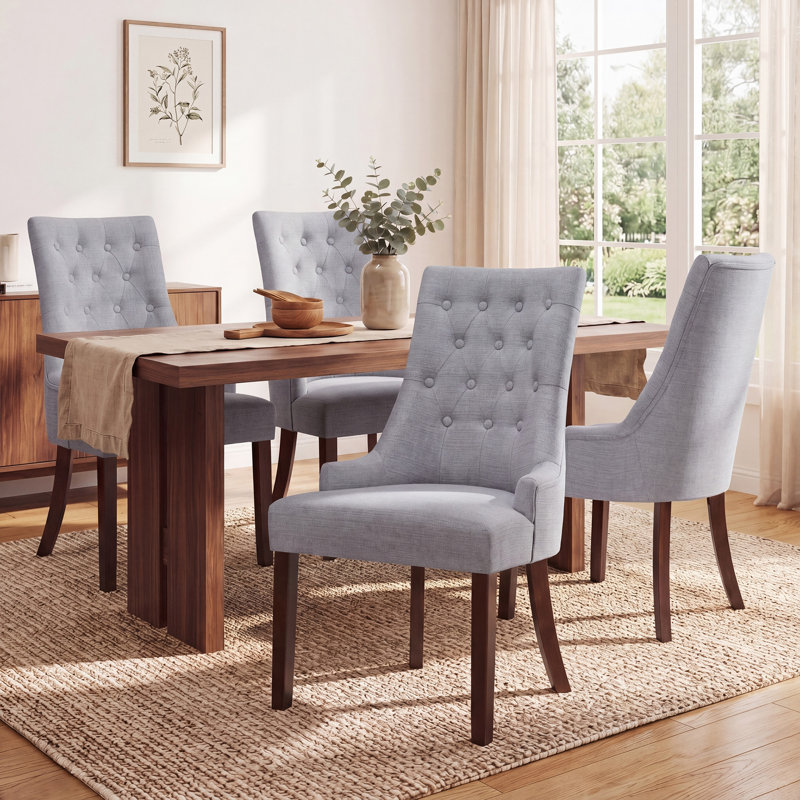 Gailord Solid and Manufactured Wood Upholstered Tufted Side Chair (Set of 4), Light Gray