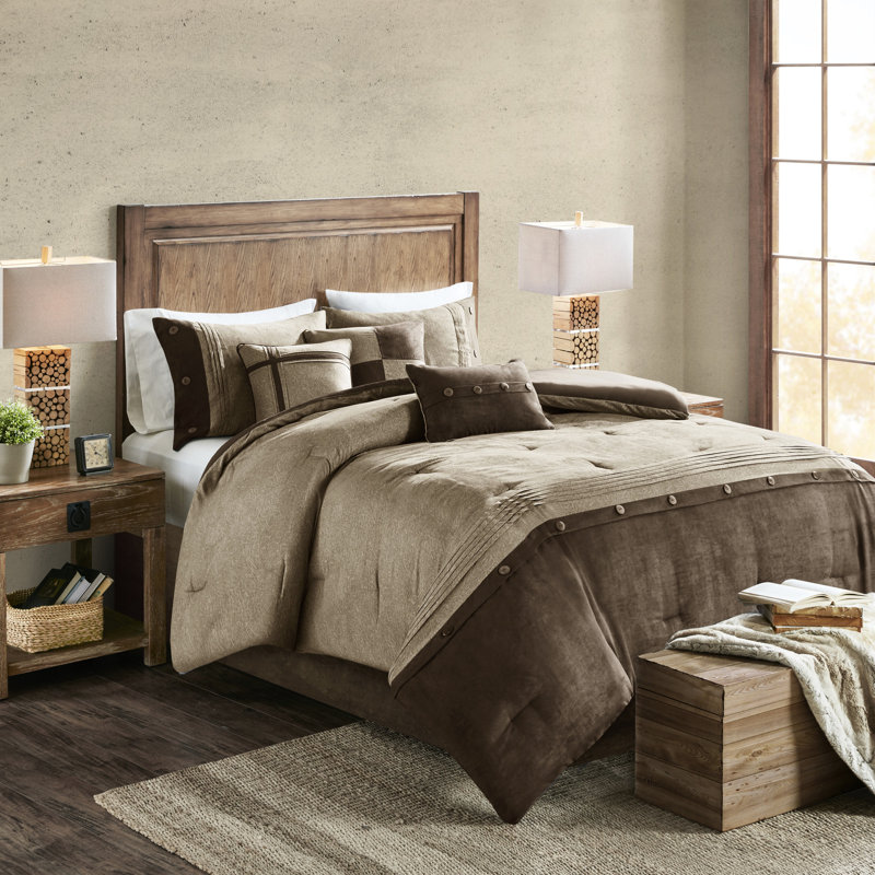 Literie en faux suède pour très grand lit - brun 7 pièces, brun à boutons
