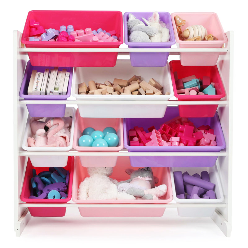 Organisateur de jouets avec bacs Rafael, Blanc / rose / mauve