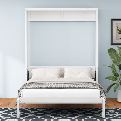 Full Size Murphy Bed,61.5-Inch Cabinet Bed Folding Wall Bed With Desk Combo Perfect For Guest Room, Study, Office, White