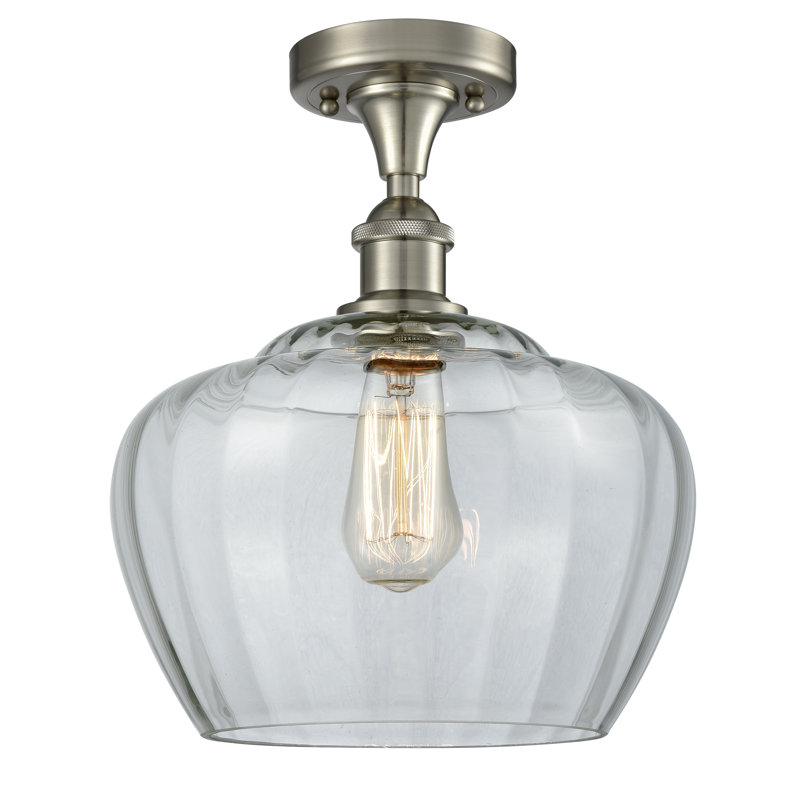 Plafonnier semi-encastré 1 lumière Renee, DEL, Transparent, Nickel satiné brossé