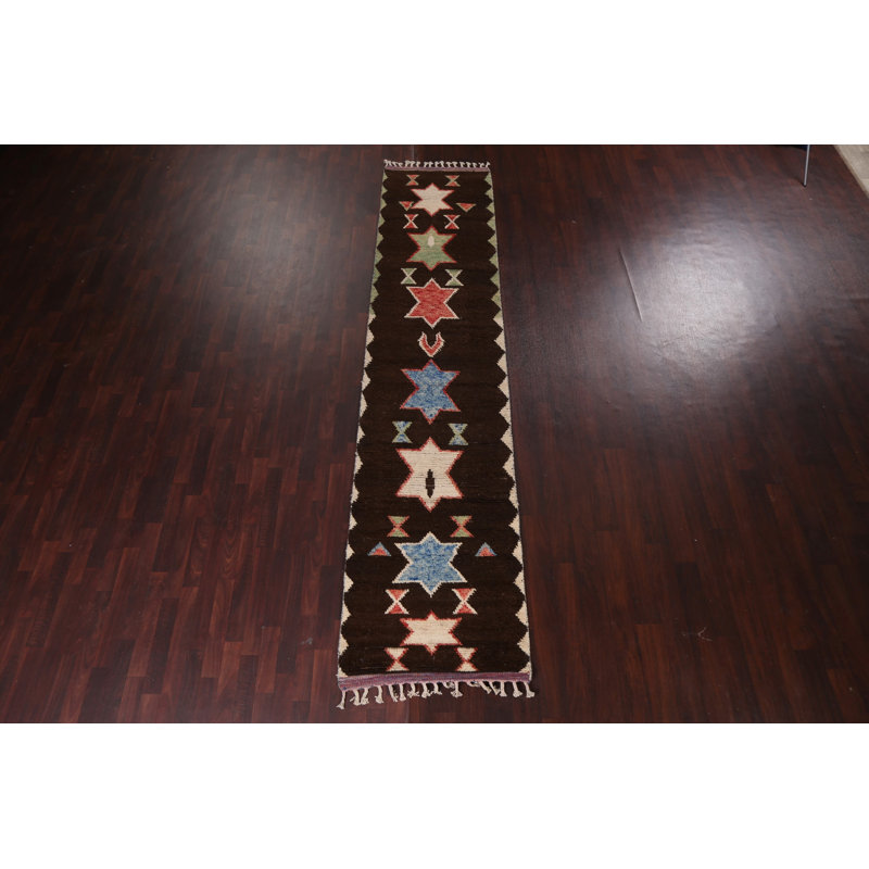 Tapis de couloir géométrique en laine marocain noué à la main 3 x 13