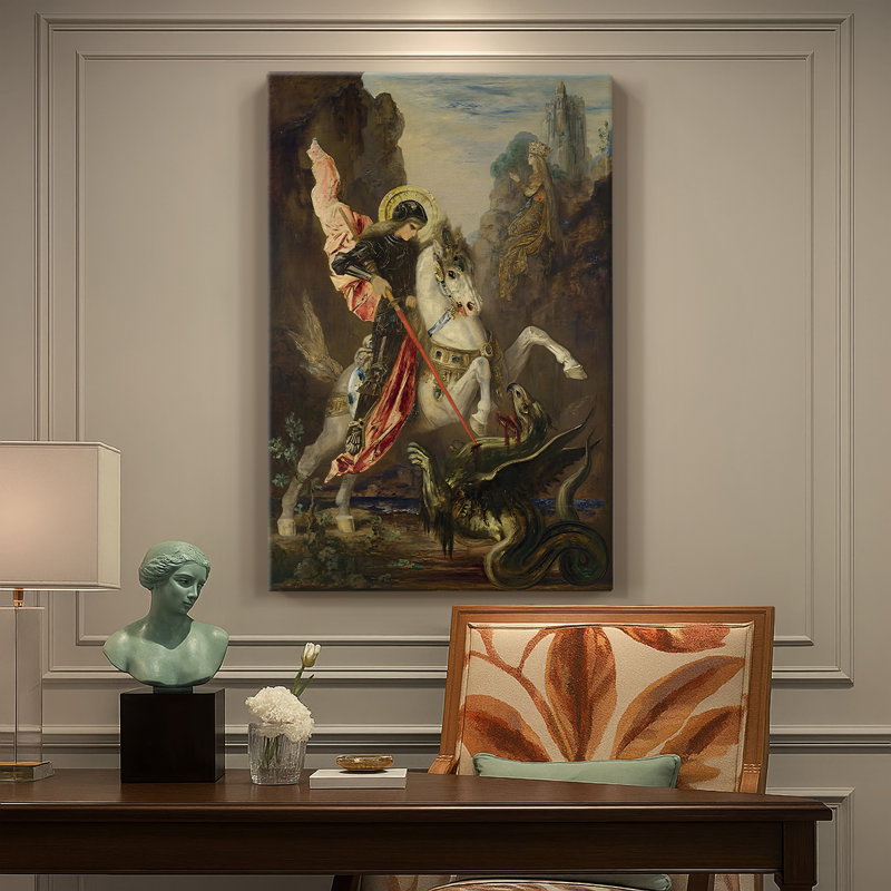 Saint-George et le dragon - toile tendue par Gustave Moreau, 24 po x 36 po