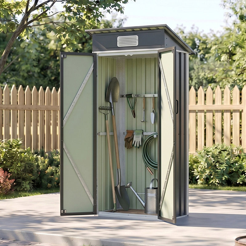 3x2 FT Easy Assembly Outdoor Metal Garden Storage Shed, Black/Silver
