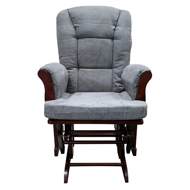 Fauteuil oscillant avec repose-pieds en microfibre et cerisier gris Adeliza