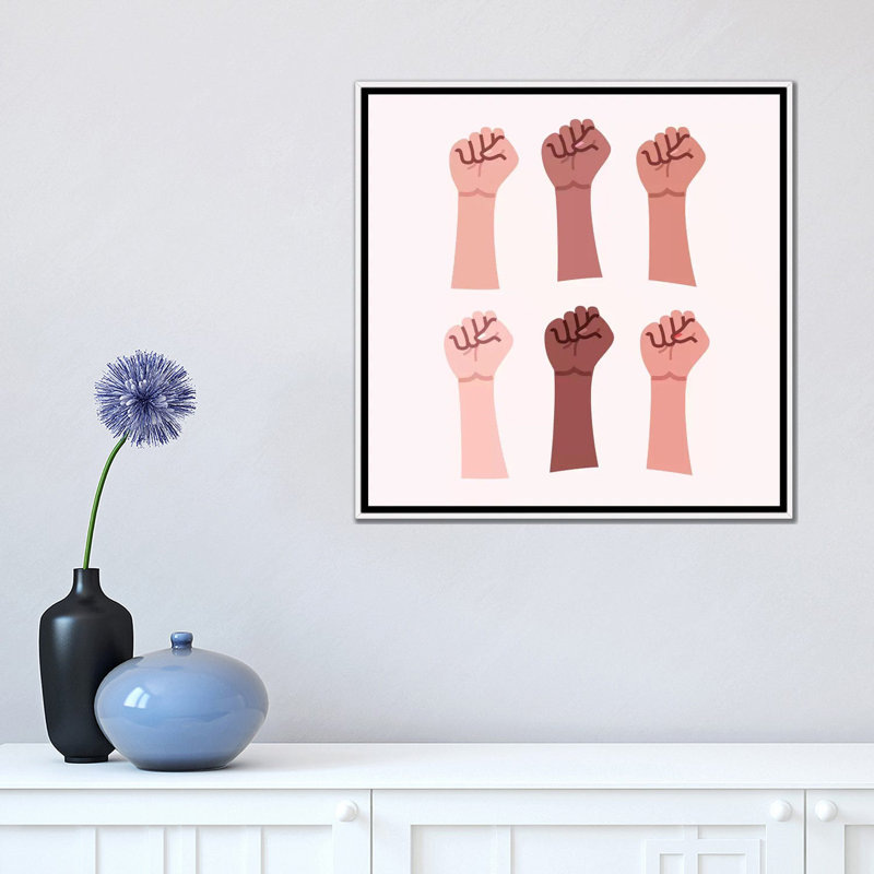 «Hands up» par Elad Shagrir - impression d'art graphique, 18" H x 18" W x 1.5" D, White Framed Canvas, Aucun mat