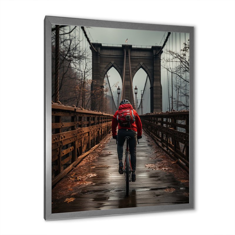 «Goulds Red Gray Brooklyn Bridge», reproduction sur toile, H 44 po x l 34 po x P 1,5 po, Cadre photo argenté