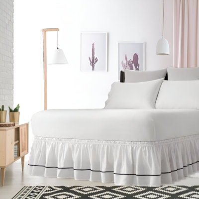 400TC Sateen Solid Cotton Single Embroidered Wrap Around Bed Skirt Upto 50" Drop Length