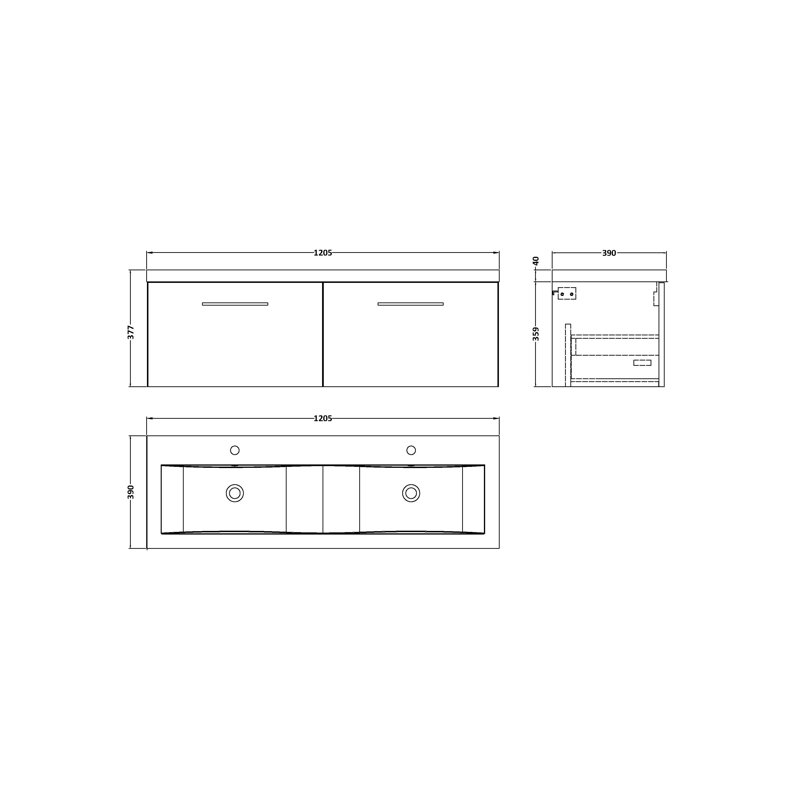 Arno 1205mm Double Bathroom Vanity with Integrated Vitreous China Basin, White