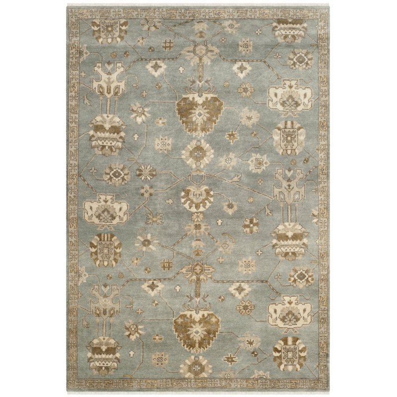 Ajanthan Hand Knotted Wool Blue/Ivory Rug