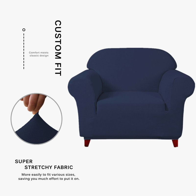 Housse pour fauteuil à coussins carrés / rectangulaires ultra doux en tissu extensible, Bleu foncé