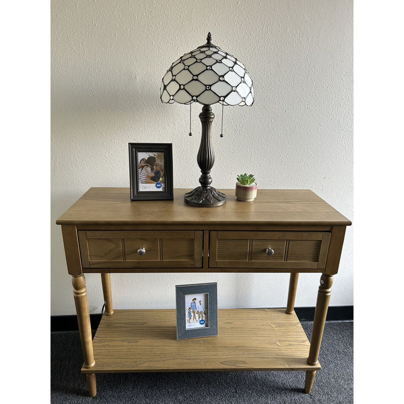 Bernhild Tiffany Table Lamp White Stained Glass Crystal Beans LED Bulbs Included 12"W*12"D*22"H