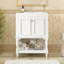 Meuble-lavabo de luxe moderne de 24 po avec lavabo en céramique, tablette ouverte et rangement fermé pour un design élégant-129184372