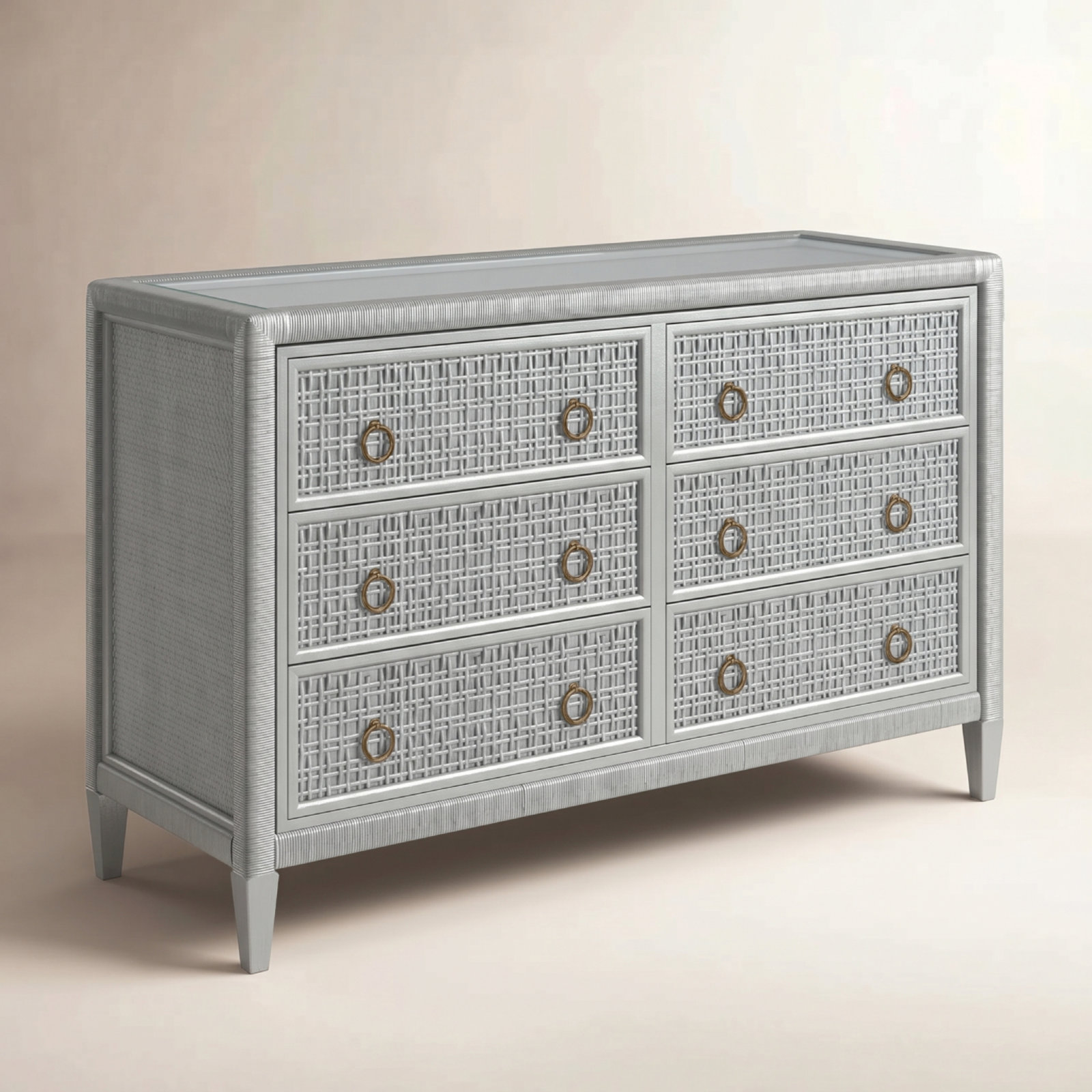 Monterey 6 Drawer 54'' W Dresser, Nickel, Yes, Brass