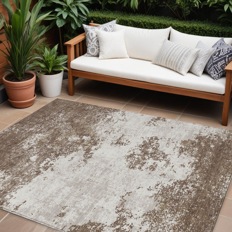 Tapis intérieur lavable abstrait 9 pi x 12 pi brun et beige
