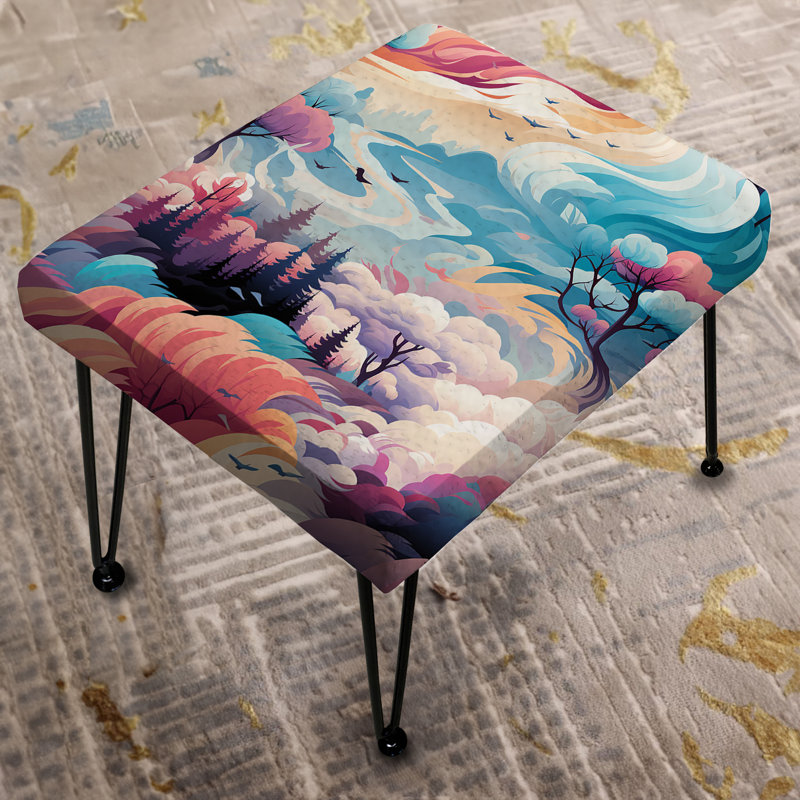 Bleu et rose Nomad Landscape - Repose-pieds rectangulaire abstrait